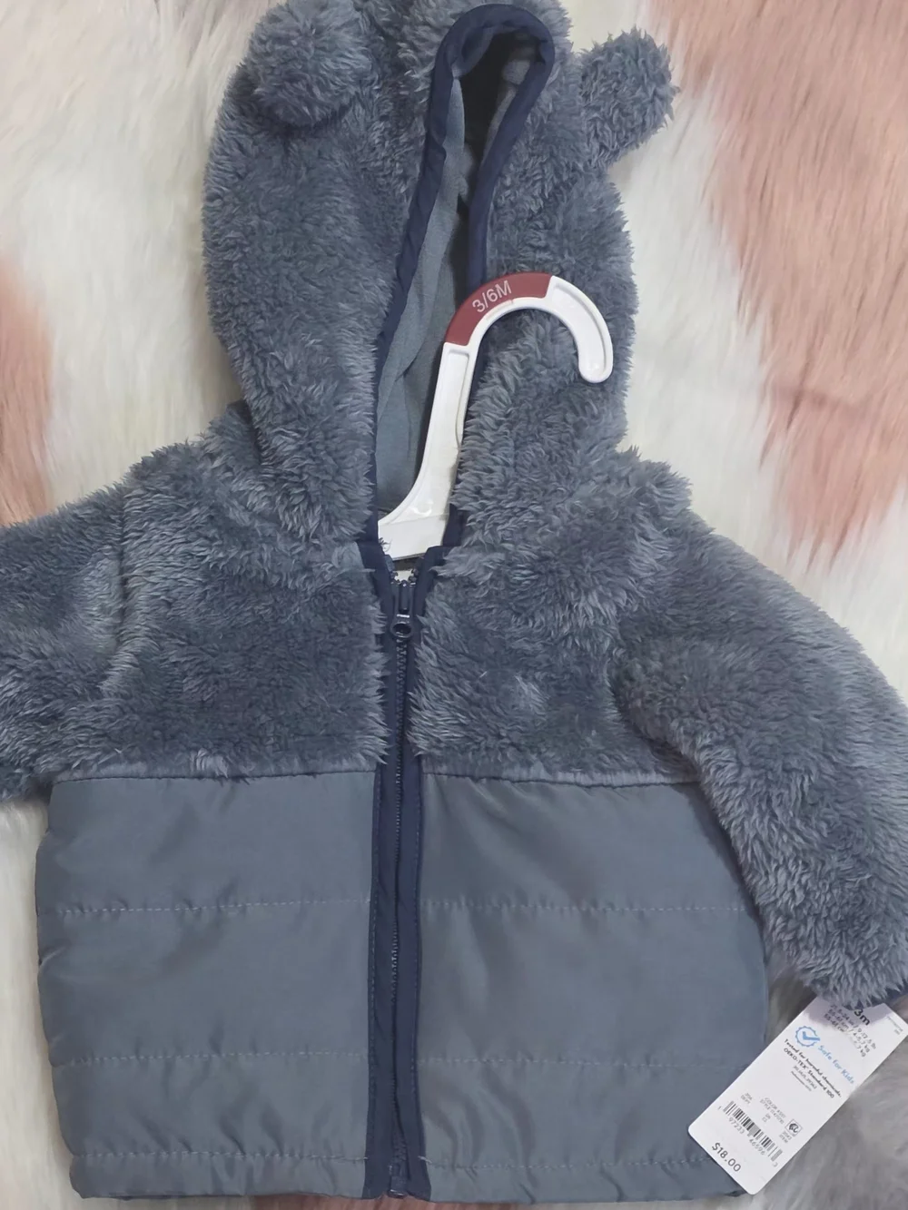 Plush Hooded Baby Jacket - BLUE 3/6 M